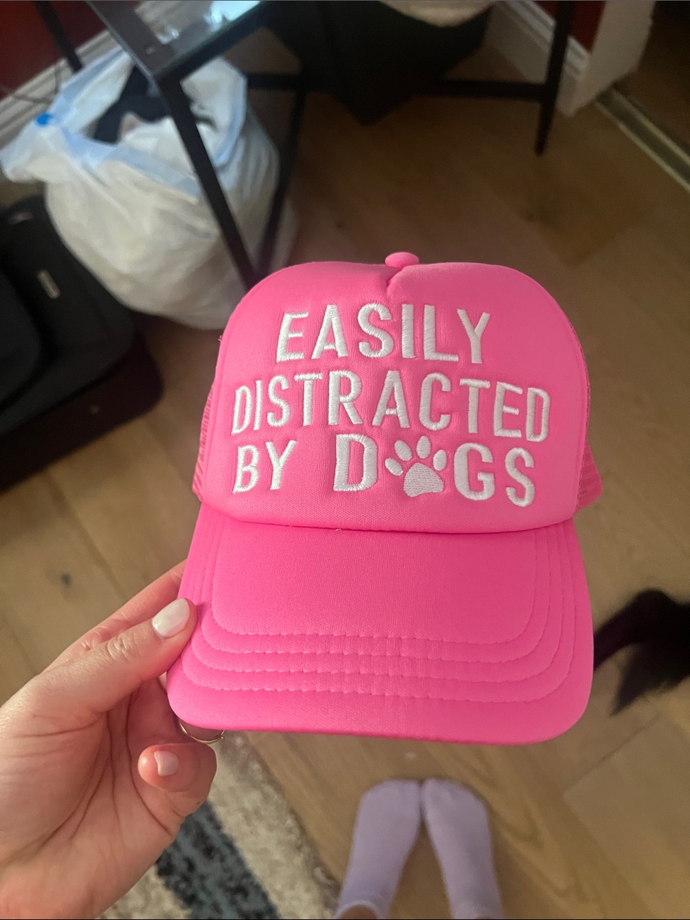 Easily Distracted By Dogs Pink Trucker Hat